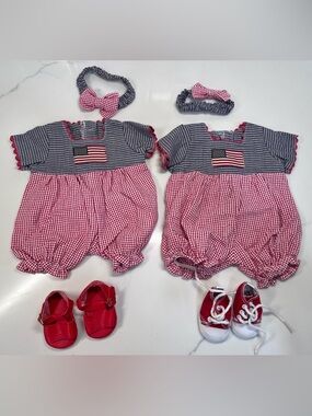 Doll Clothes for 15” American Girl Bitty Baby Twins 4th Of July Rompers Girls